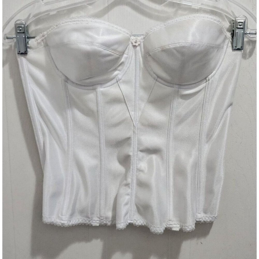 Dominique Women's Longline Bra Bridal White Underwire Boned Size 34C See Pics‎